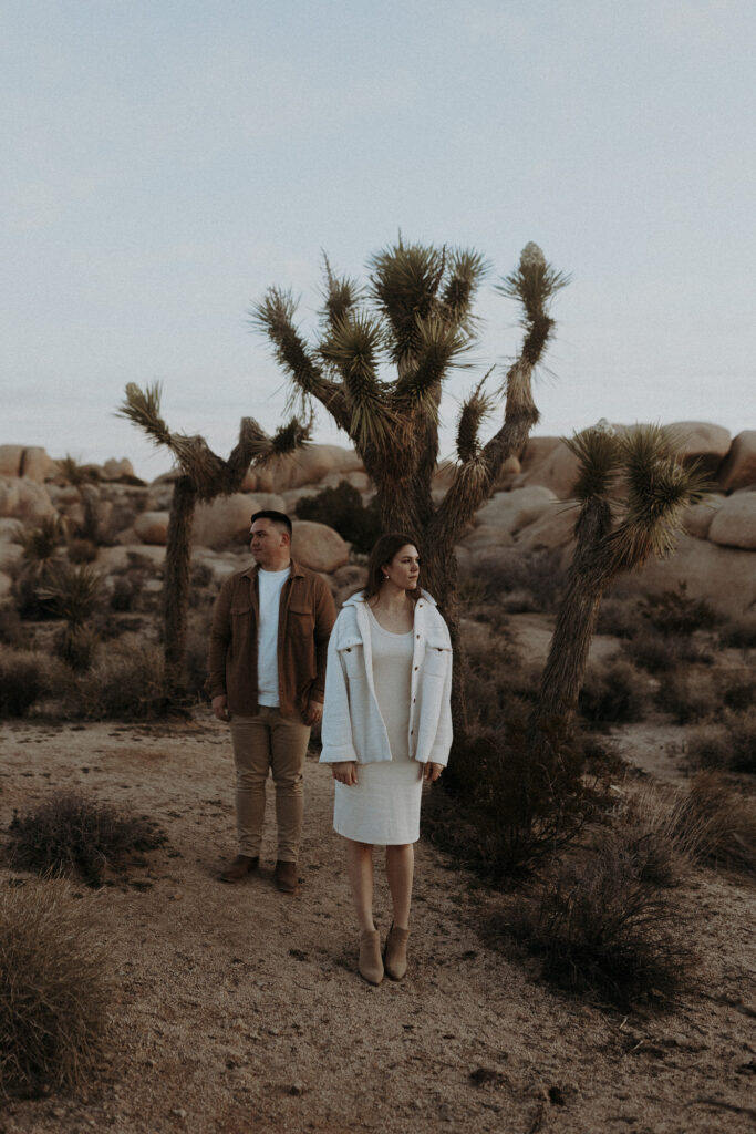 An unconventional wedding couple during their morning shoot in Joshua Tree.